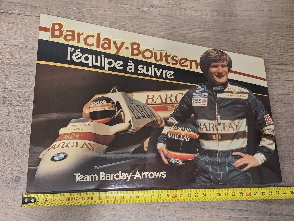 Oud kartonnen reclamebord F1 BMW Barclay Arrows Boutsen 1985, Verzamelen, Ophalen of Verzenden, Gebruikt, Reclamebord
