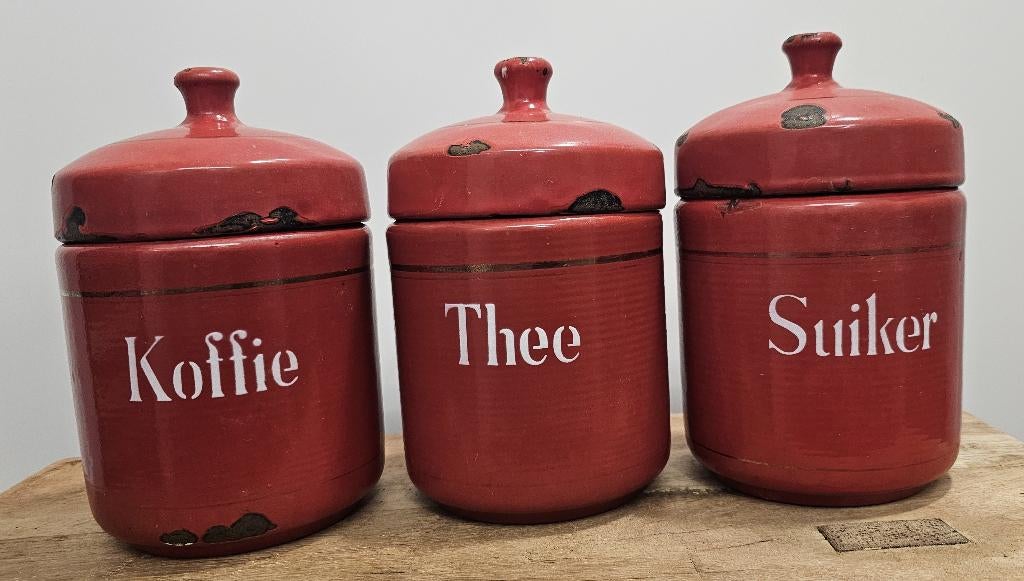 LEUKE OUDE BROCANTE EMAILLE VOORRAADBUSSEN, Ophalen of Verzenden