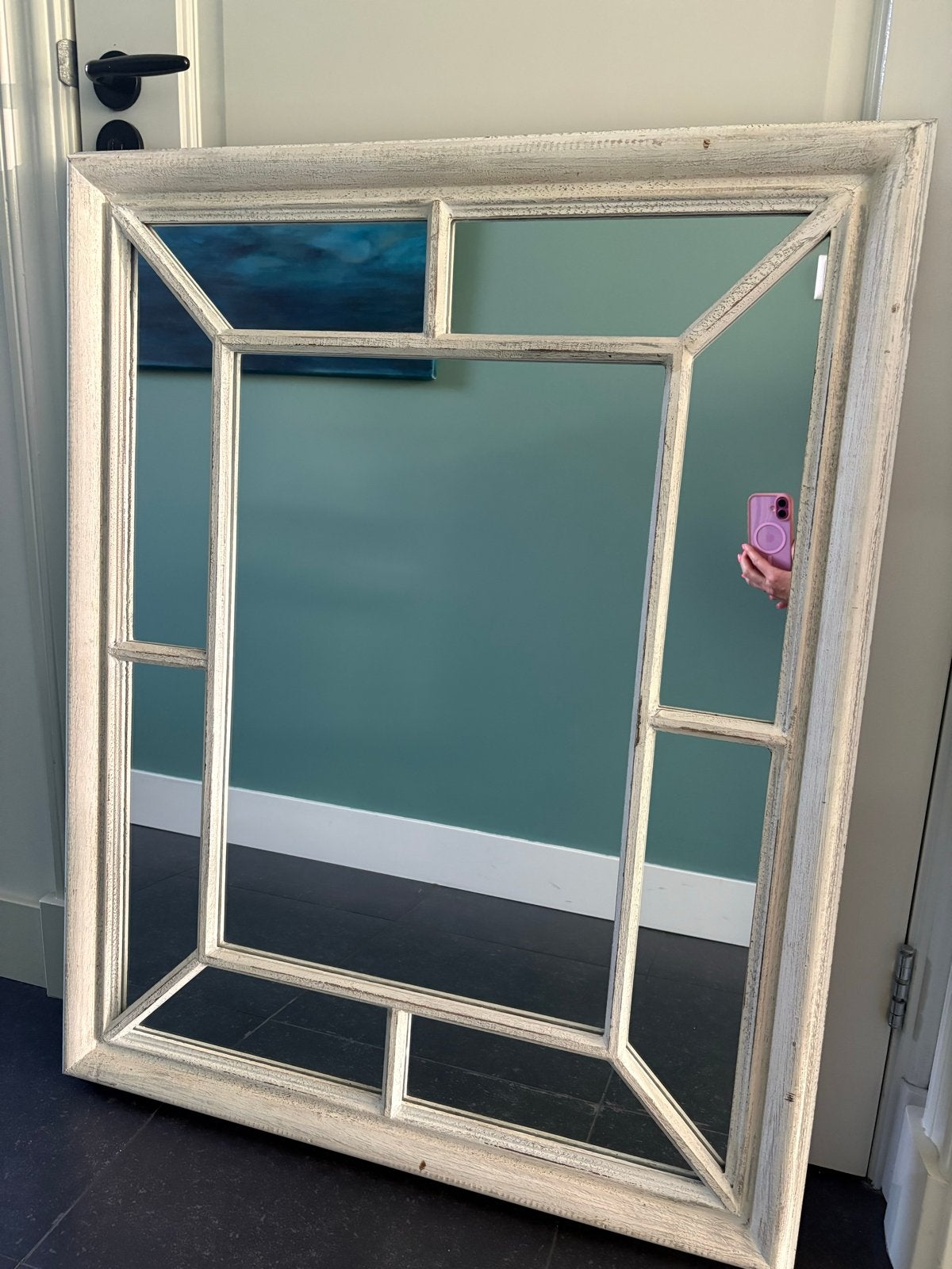 Grote spiegel met wit houten frame - 80x100 cm, Ophalen, Gebruikt, 100 tot 150 cm, 75 tot 100 cm