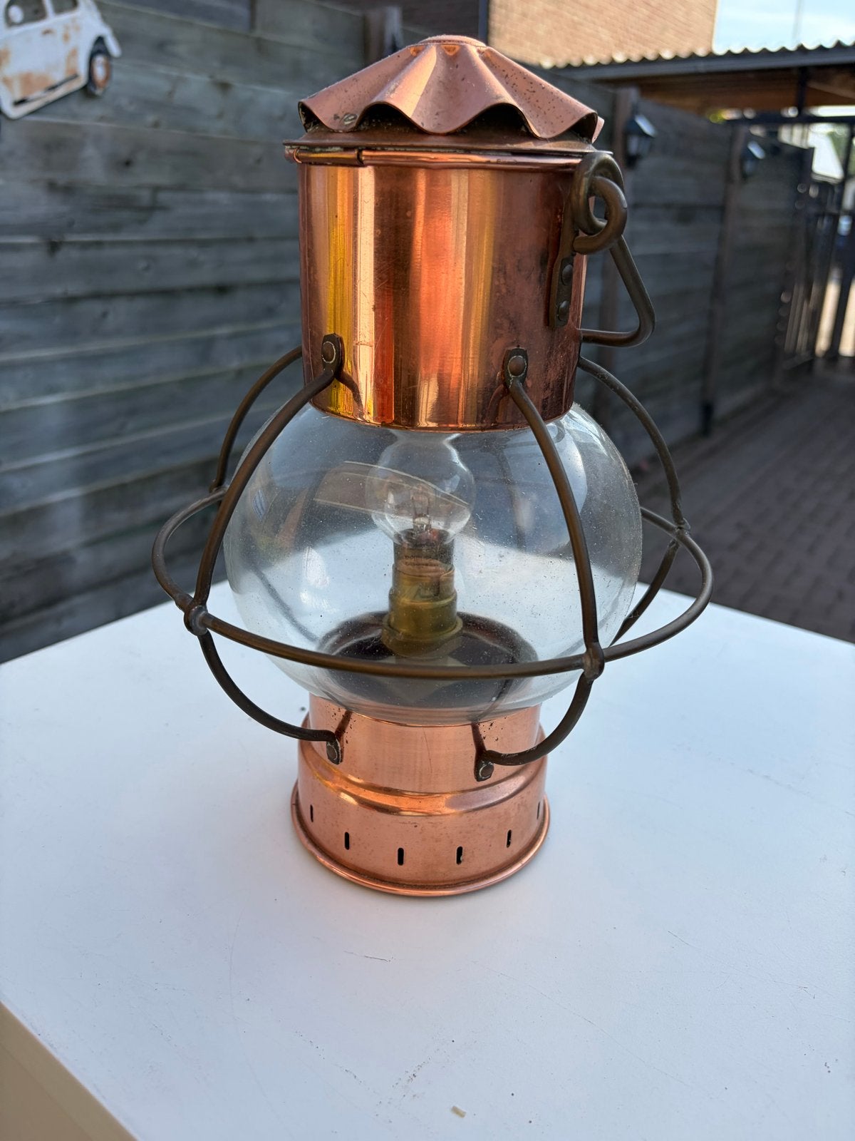 Vintage Koperen Scheepslantaarn - Decoratieve Verlichting, Antiek en Kunst, Ophalen of Verzenden, Koper