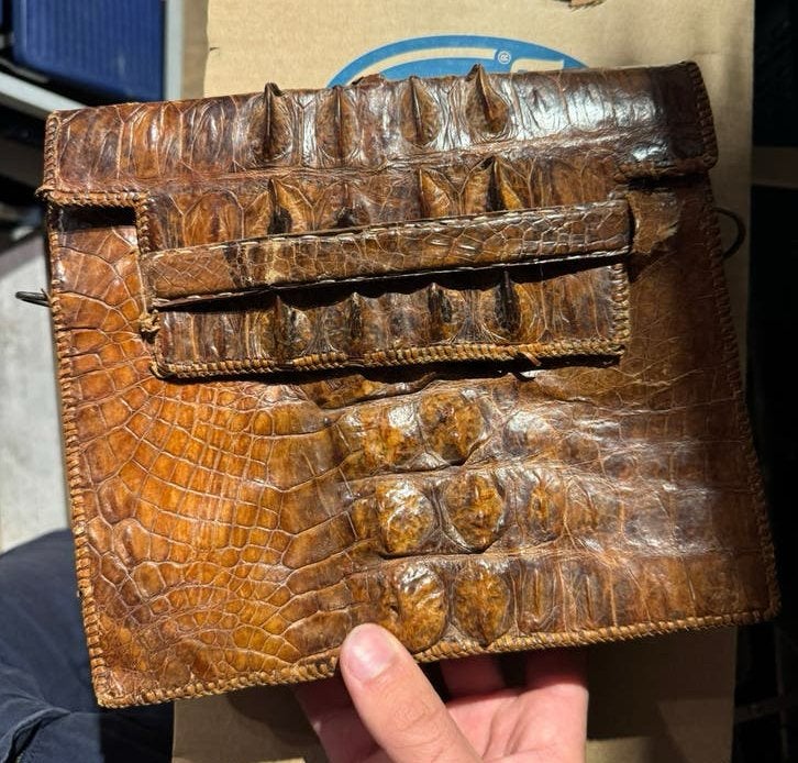 Leren handtasje krokodil, Ophalen of Verzenden, Zo goed als nieuw, Bruin, Handtas