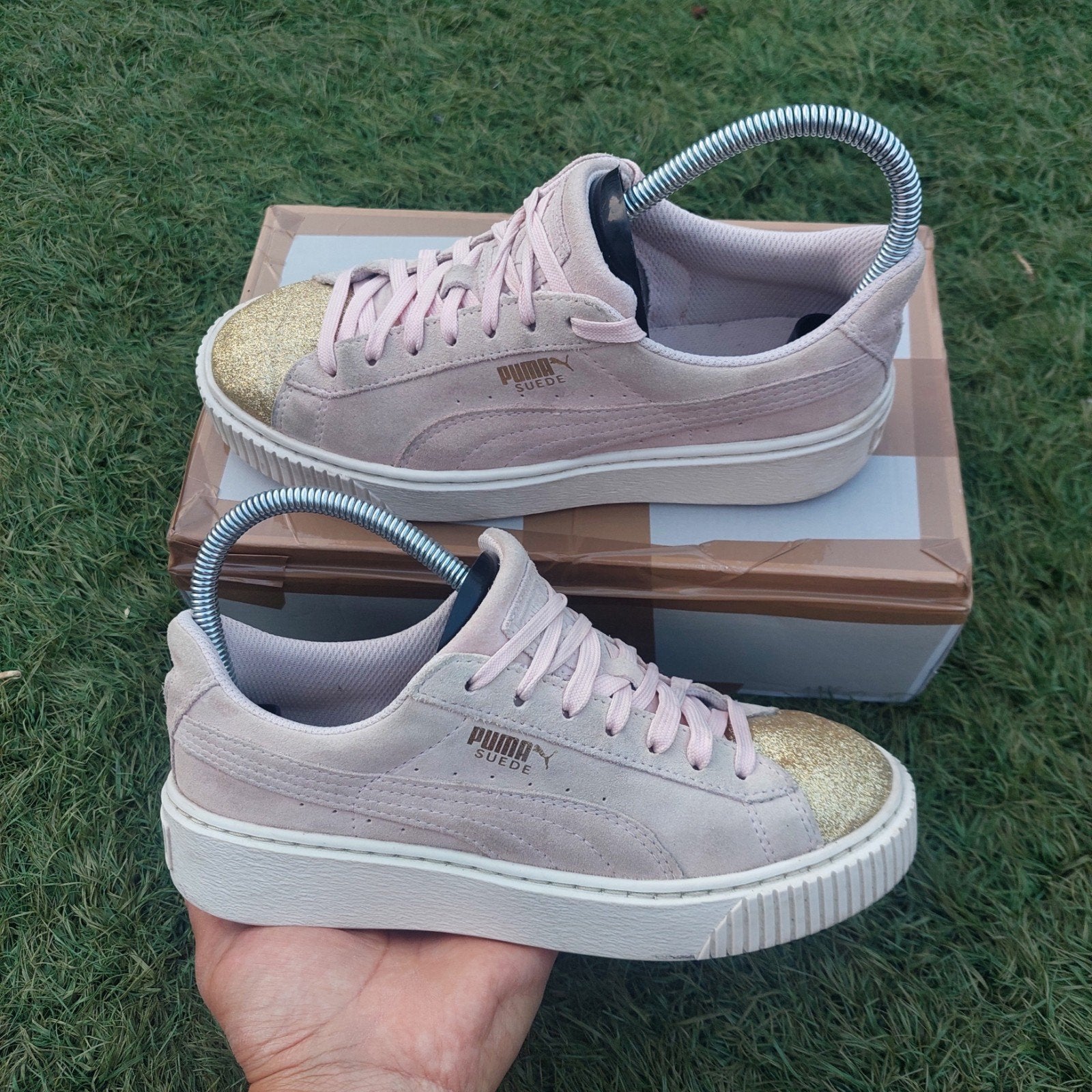 Puma Platform Sneakers – Pink & Gold Glitter – EU 38, Puma, Ophalen of Verzenden, Roze, Sneakers of Gympen