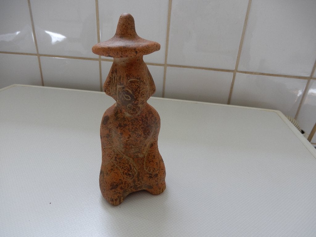 beeldje, terra cotta, Azteken, zittende man, vrouw, Ophalen of Verzenden, Zo goed als nieuw, Mens