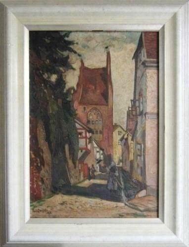 == Fritz Douzette 1878-1955 == dorpstraat ==, Antiek en Kunst, Ophalen of Verzenden