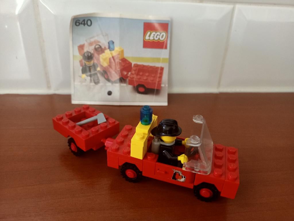 vintage Lego 640 brandweerwagen met aanhanger, Ophalen, Compleet, Gebruikt, Lego