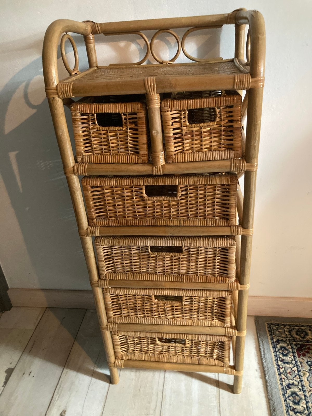 Bamboe ladekast met 6 rieten lades - H117 B46 D35, Huis en Inrichting, Ophalen, Minder dan 50 cm, Gebruikt, 5 laden of meer