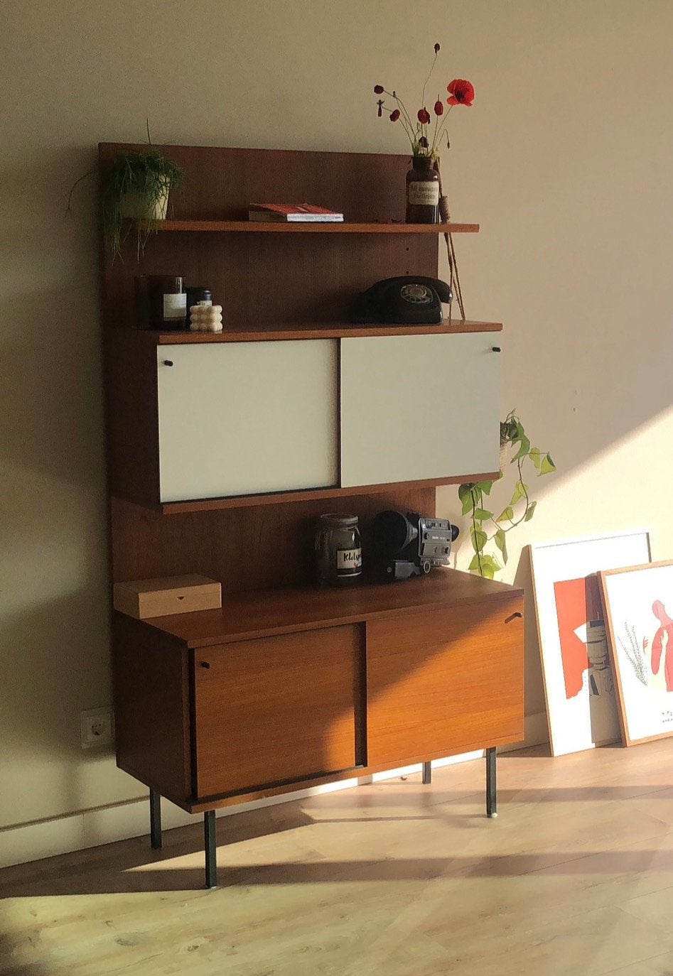 Vintage Teak Highboard – Jaren '60 Mid-Century Modern, Ophalen, Teakhout, Zo goed als nieuw, Minder dan 150 cm