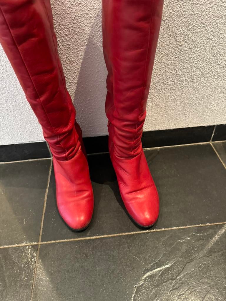 Rode leren hoge laarzen maat 40/41, Ophalen, Zo goed als nieuw, Rood, Hoge laarzen