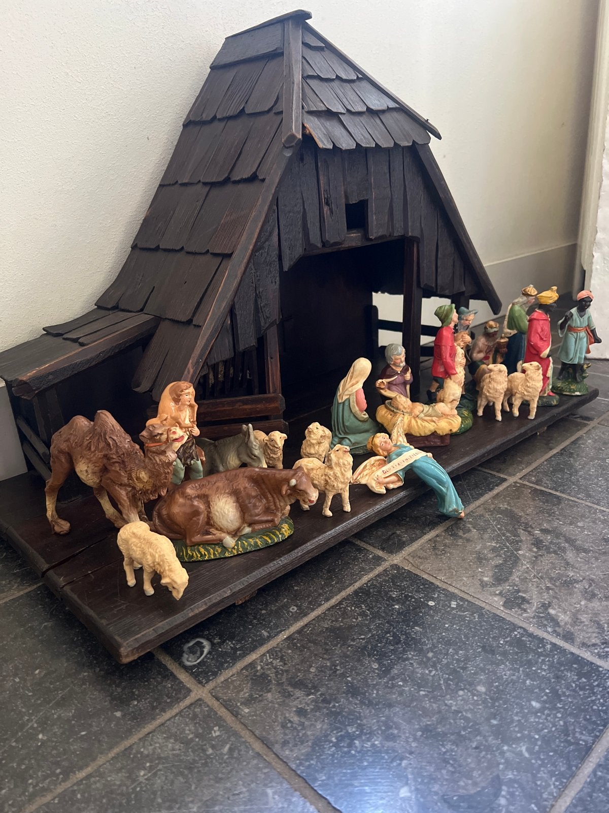 Nostalgische antieke Kerststal kerst stal met figuren Italy, Diversen, Ophalen of Verzenden, Gebruikt