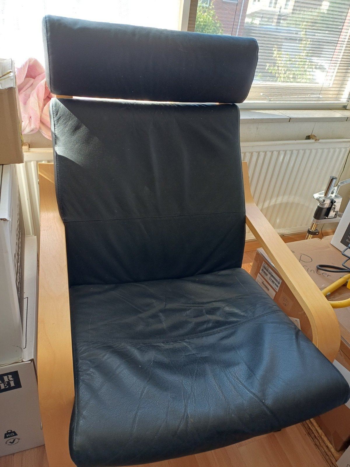 IKEA Pöang fauteuil met zwart leren bekleding, Ophalen, Zwart, Leer, Zo goed als nieuw