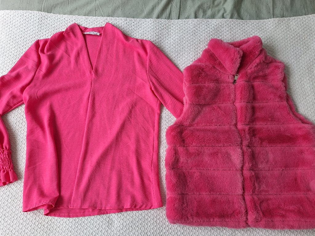 nepbont bodywarmer roze met bijpassende blouse mt.m, Ophalen of Verzenden, Nieuw, Maat 38/40 (M), Roze