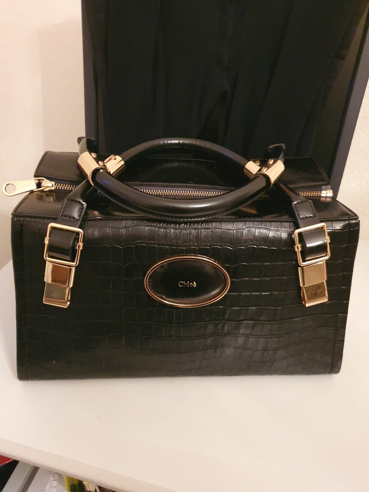 Chloé Handtas Zwart Krokodillenprint, Ophalen, Zo goed als nieuw, Zwart, Handtas
