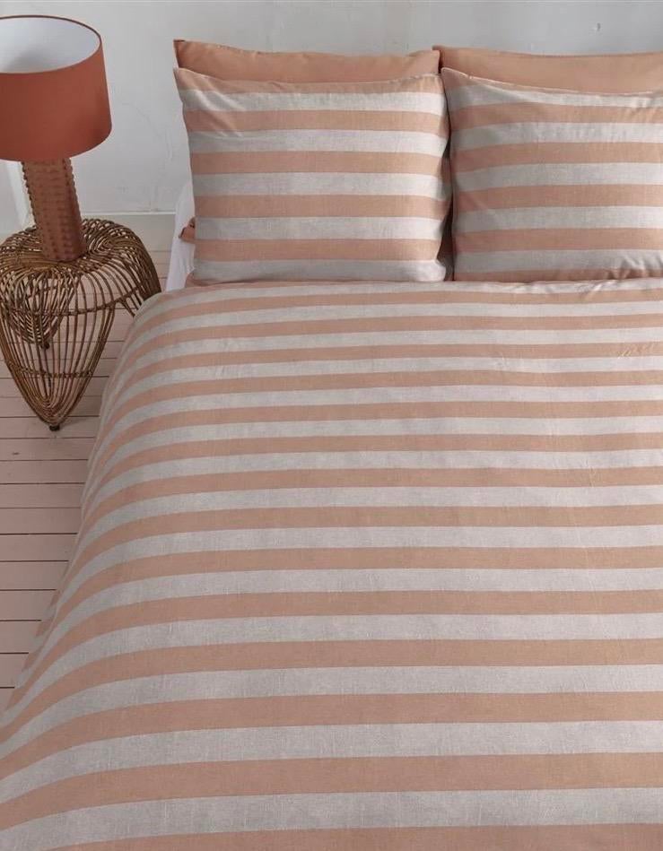 Vt wonen dekbedovertrek 240x200/220 cm - Beige/Wit gestreept, Beige, Dekbedovertrek, Ophalen of Verzenden, Nieuw