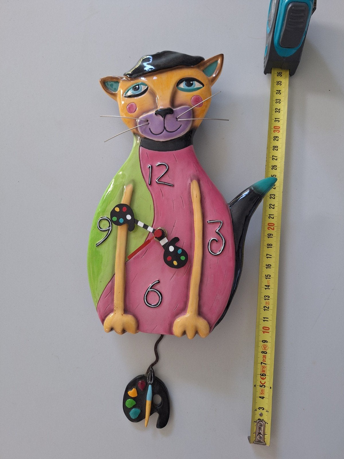 Kattenklok - Wandklok met Slinger, Analoog, Ophalen of Verzenden, Met slinger, Modern