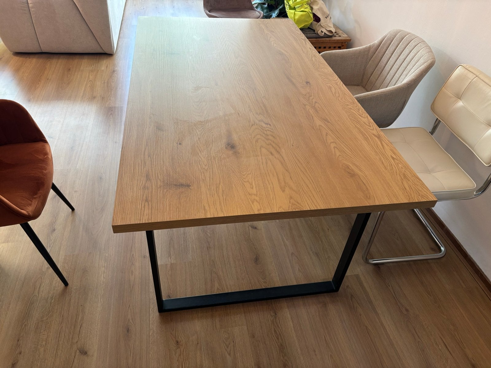 Eettafel met metalen frame, 160x90 cm, Huis en Inrichting, Tafels | Eettafels, 50 tot 100 cm, Zo goed als nieuw, Vijf personen of meer