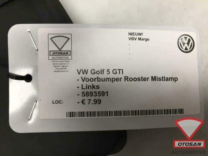 vw golf 5 gti voorbumper rooster links nieuw! 5839591, Volkswagen, Volkswagen AG, Bumper, Berliner Ring 2
38440  Wolfsburg, DE