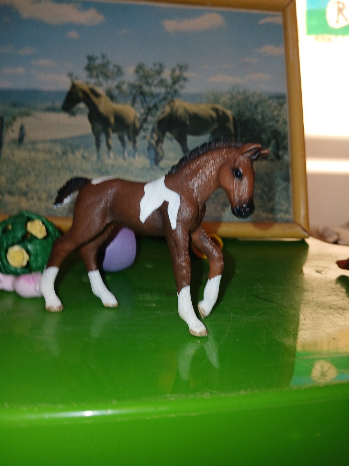 Schleich paardje veulen bruin met wit, Ophalen, Gebruikt, Jongen of Meisje