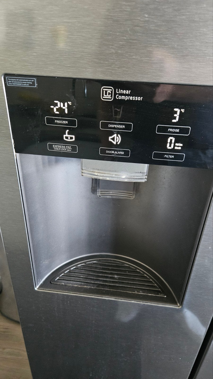 LG Amerikaanse koelkast met vriezer en waterdispenser, Gebruikt, 200 liter of meer, 60 cm of meer, Met aparte vriezer