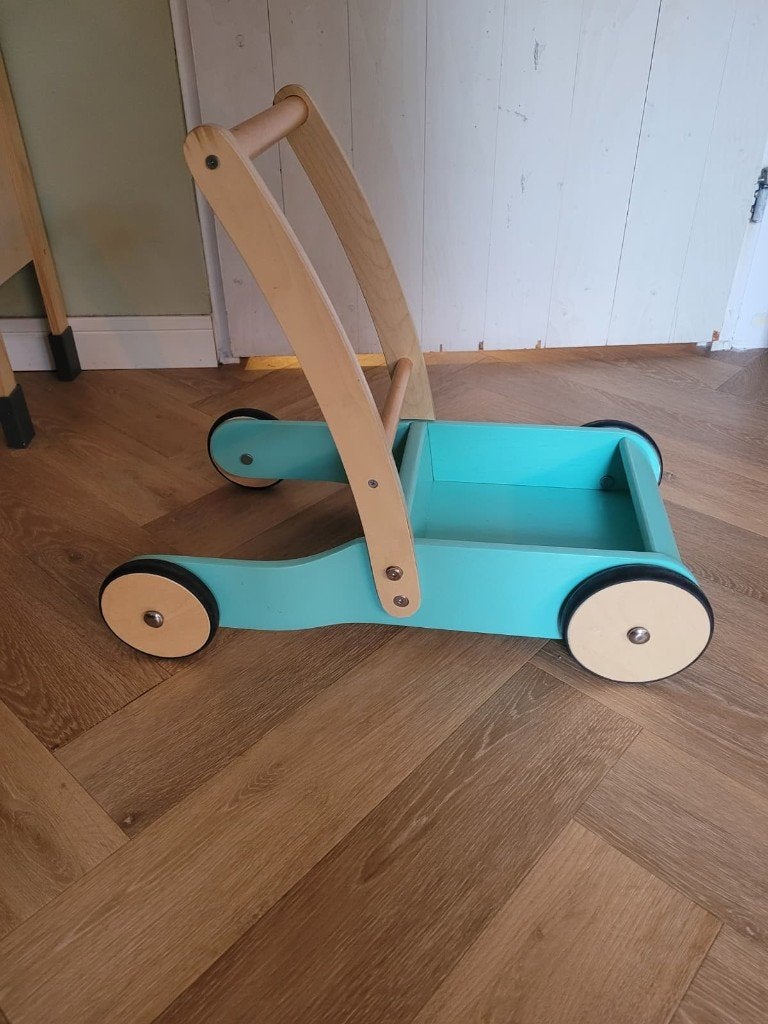 Bandits & Angels Houten loopwagen in mintgroen, Kinderen en Baby's, Speelgoed | Houten speelgoed, Ophalen, Zo goed als nieuw, Duw- of Trekspeelgoed