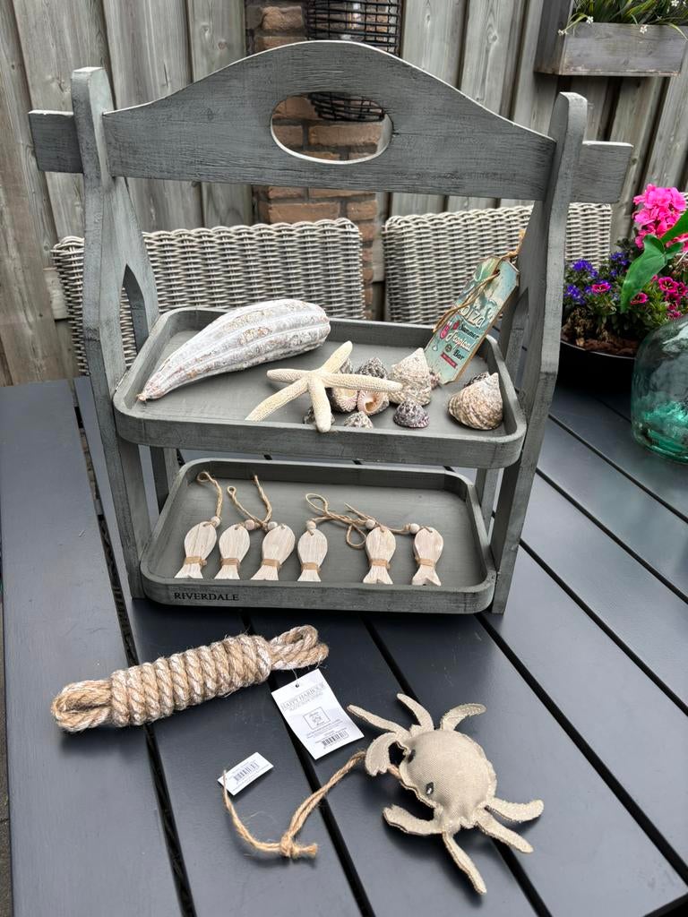 Riverdale houten etagère met Rivièra Maison beach decoratie, Ophalen of Verzenden, Gebruikt, Boho