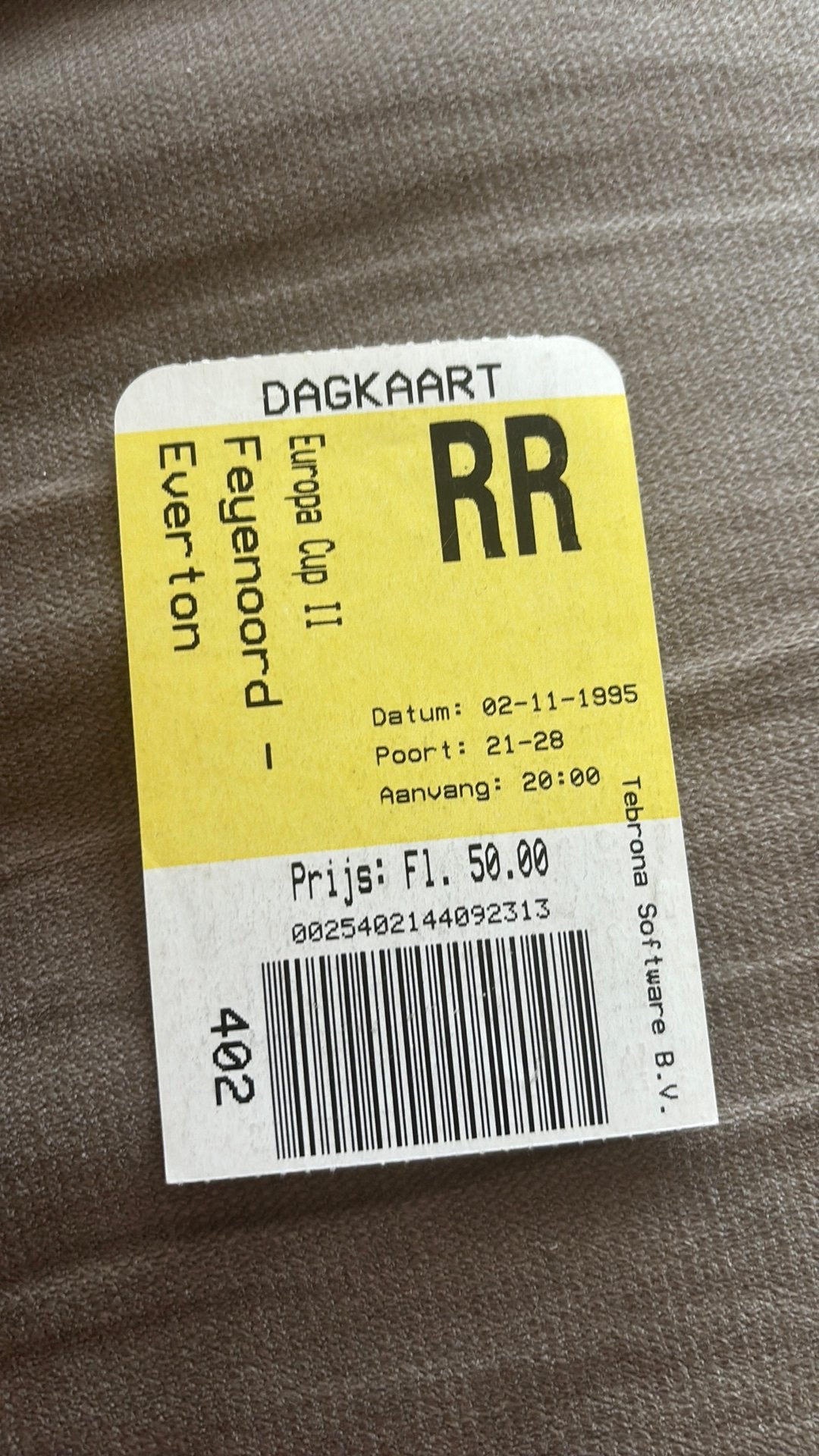 Oud stadionticket Feyenoord everton 1995, Ophalen of Verzenden, Zo goed als nieuw
