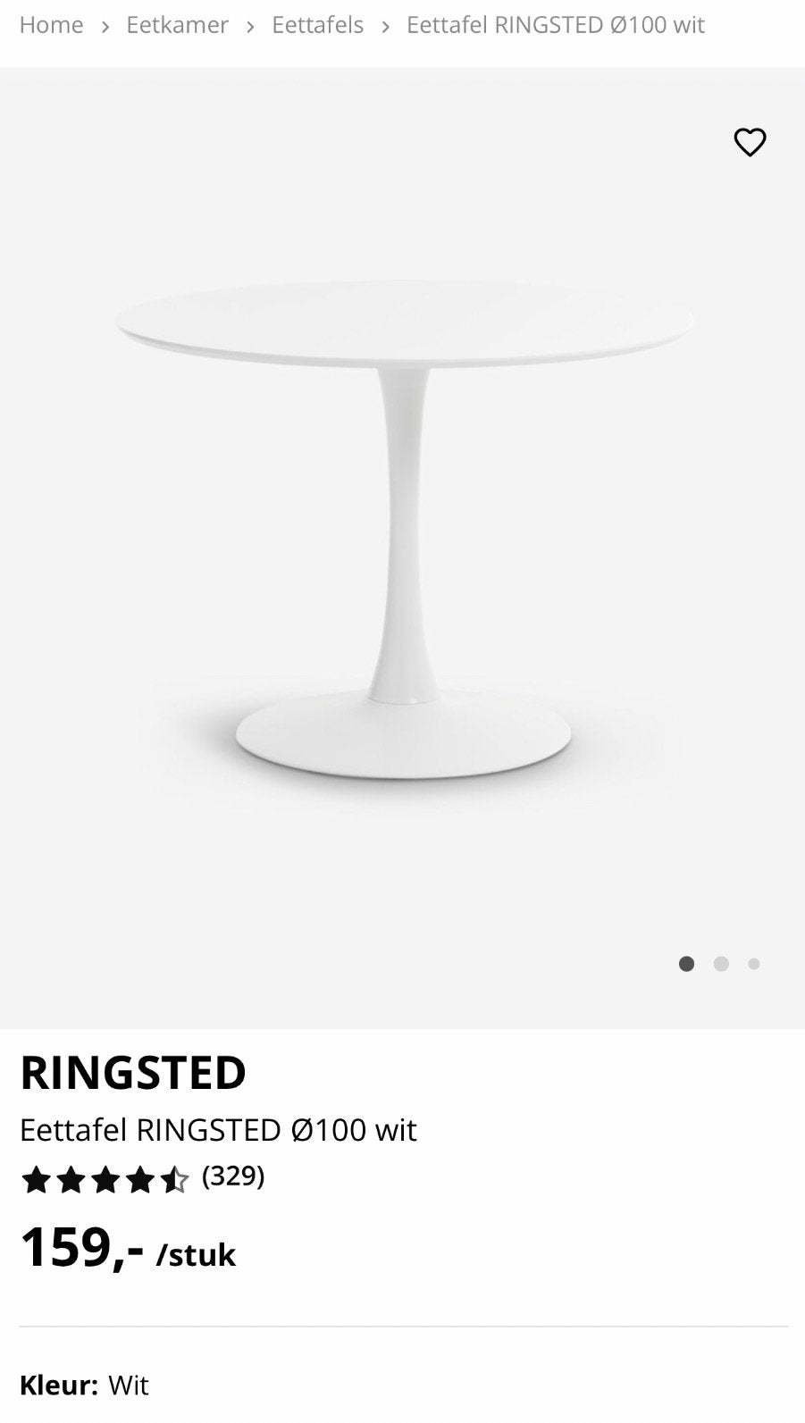 Jysk Ringsted eettafel als nieuw, Ophalen, 50 tot 100 cm, Rond, 50 tot 100 cm