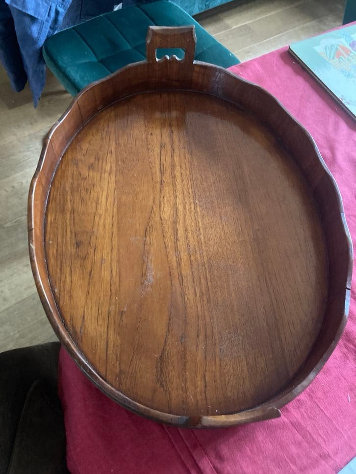 Hardhouten dienblad met messing banden, Antiek en Kunst, Ophalen
