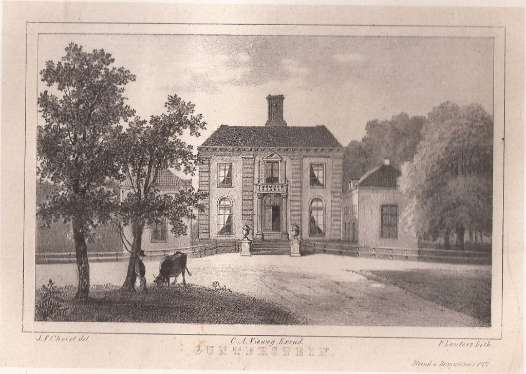 Breukelen Gunterstein Litho door P. Lauters naar J.F. Christ, 1800 - 1899, 17 cm, Architectuur, Ophalen of Verzenden