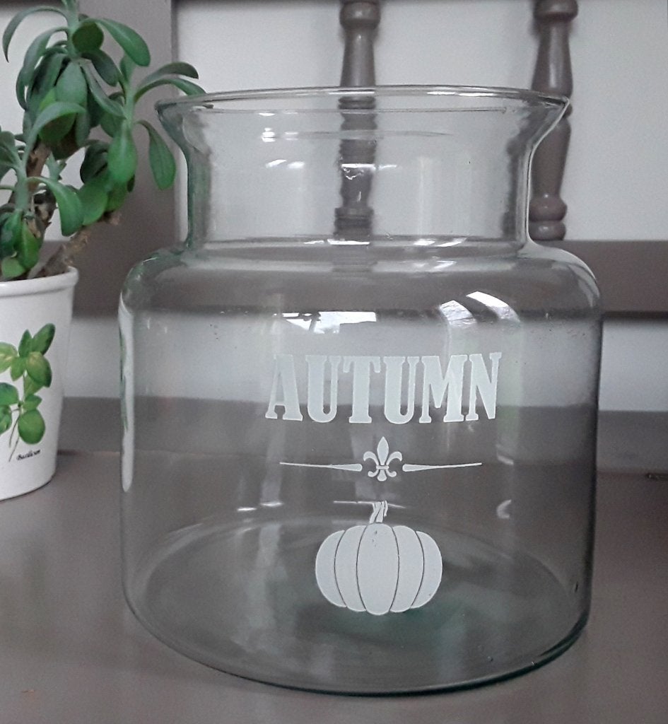 Glazen pot voor bloemen, bloemstukken, pompoenen, herfst, he, Huis en Inrichting, Ophalen, Zo goed als nieuw, Glas, 19 cm