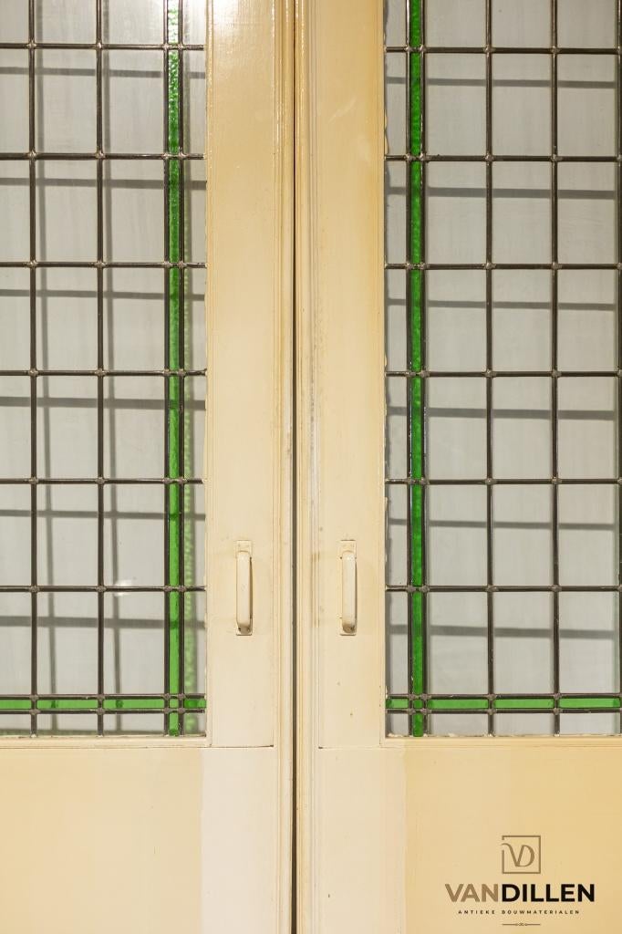 Hele grote antieke ensuite / schuif deuren met glas in lood, Doe-het-zelf en Verbouw, Deuren en Horren, Ophalen, Gebruikt, Binnendeur