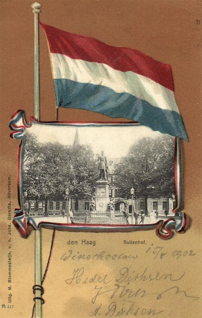 den Haag - Buitenhof. - met NL-vlag - 1902 gelopen, Ophalen of Verzenden, Voor 1920, Gelopen, Zuid-Holland
