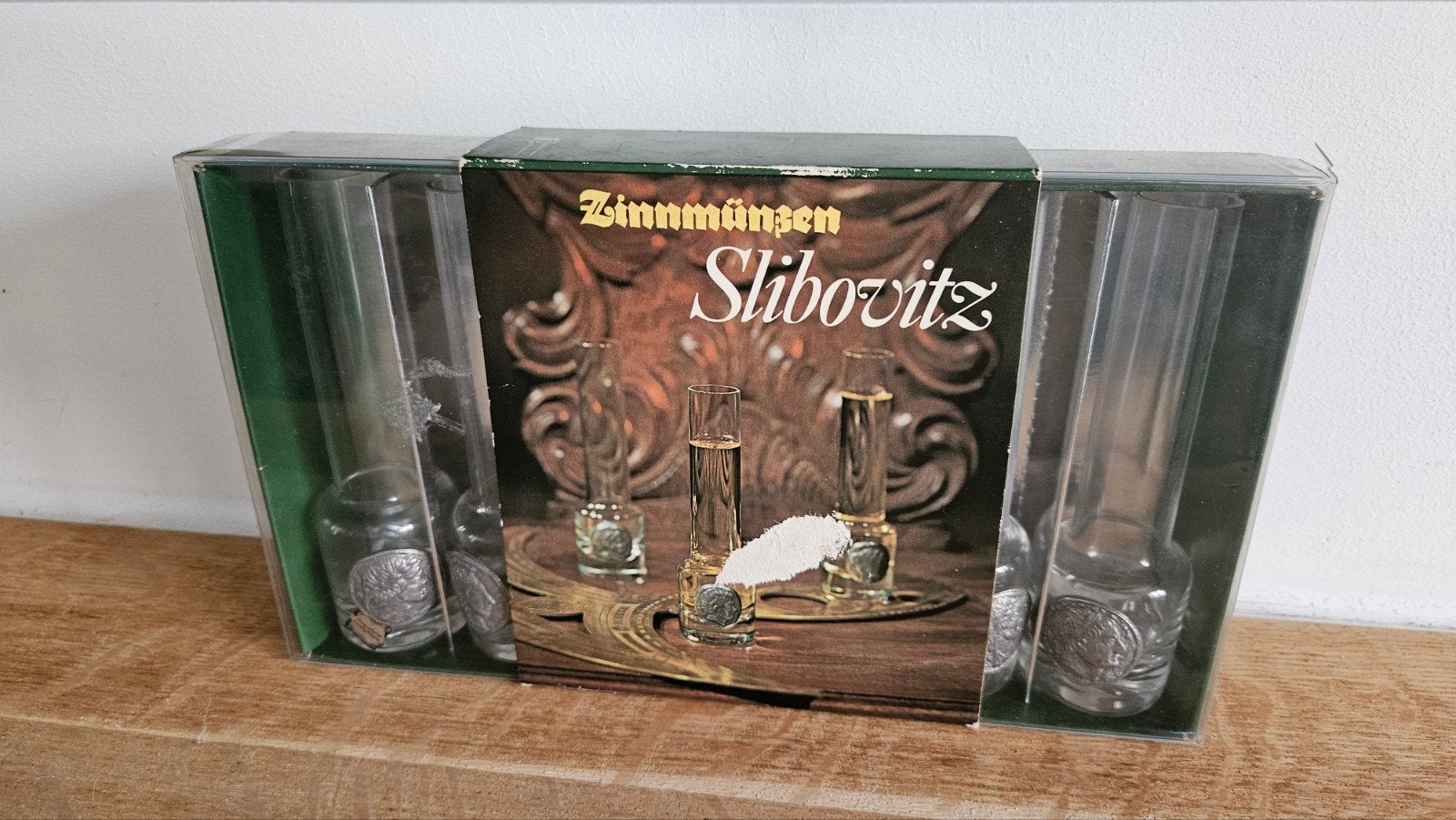 6 Slivovitz glazen met tinnen munten - Rastal Design, Ophalen