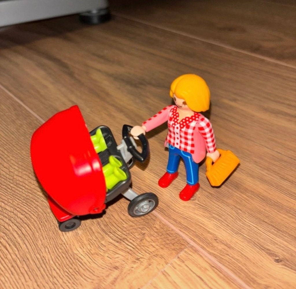 Playmobil tweeling kinderwagen, Complete set, Ophalen of Verzenden, Zo goed als nieuw, Figuren