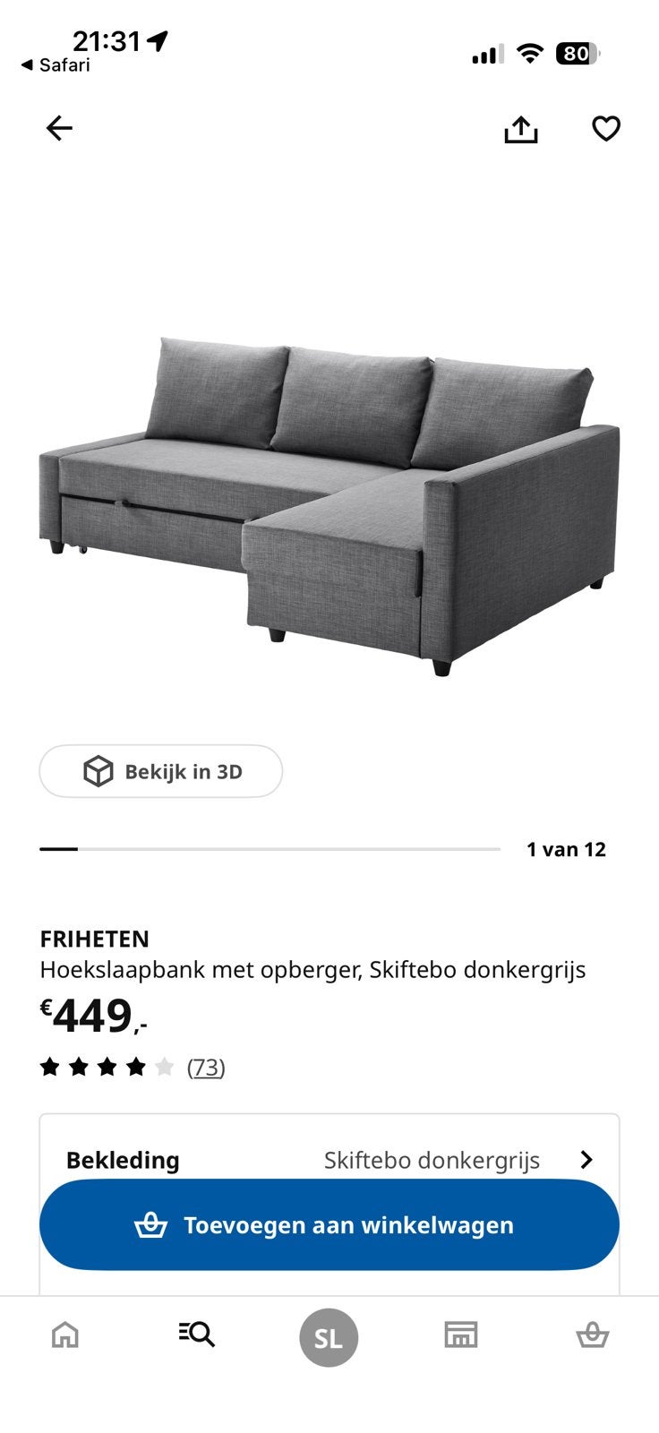 Slaapbank ikea friheten, Ophalen, Gebruikt, Tweepersoons, 140 cm