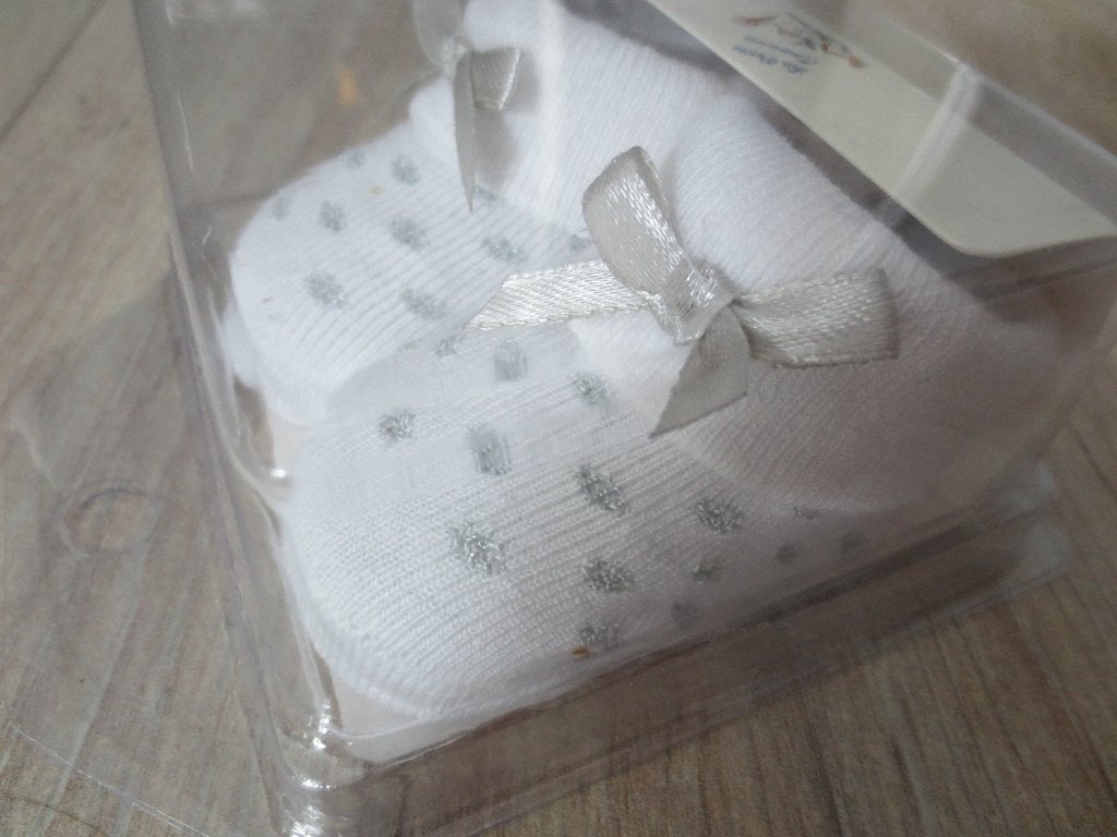 La Petite Couronne Babysokken In Giftbox Newborn Wit, Slofjes, Jongetje of Meisje, La Petite Couronne, Nieuw