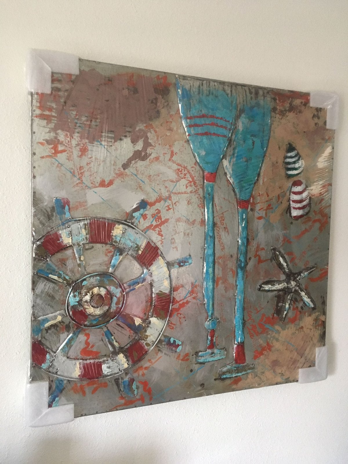 🧡 Metaal schilderij 3d - bootstuur peddels 80x80cm Nieuw 🧡, Antiek en Kunst, Ophalen of Verzenden