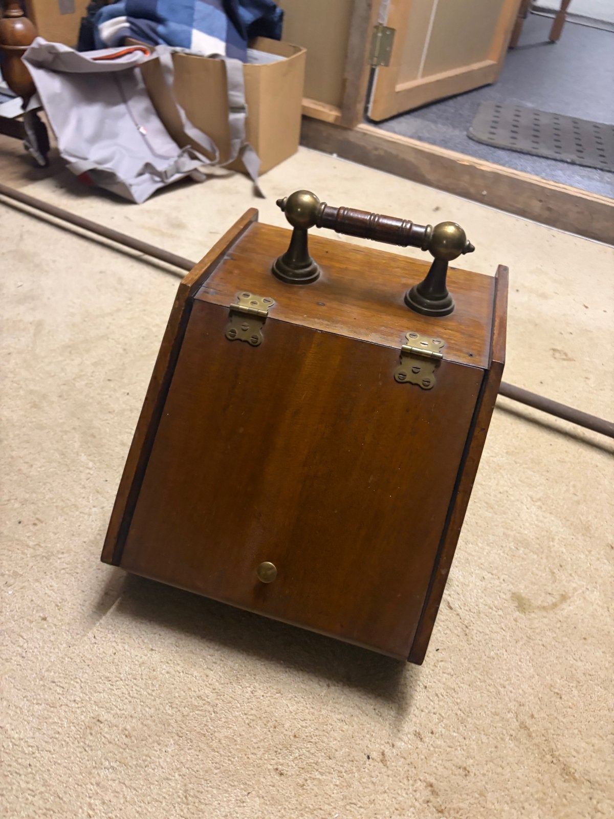 Antieke houten kolenkit met messing handvat, Ophalen of Verzenden
