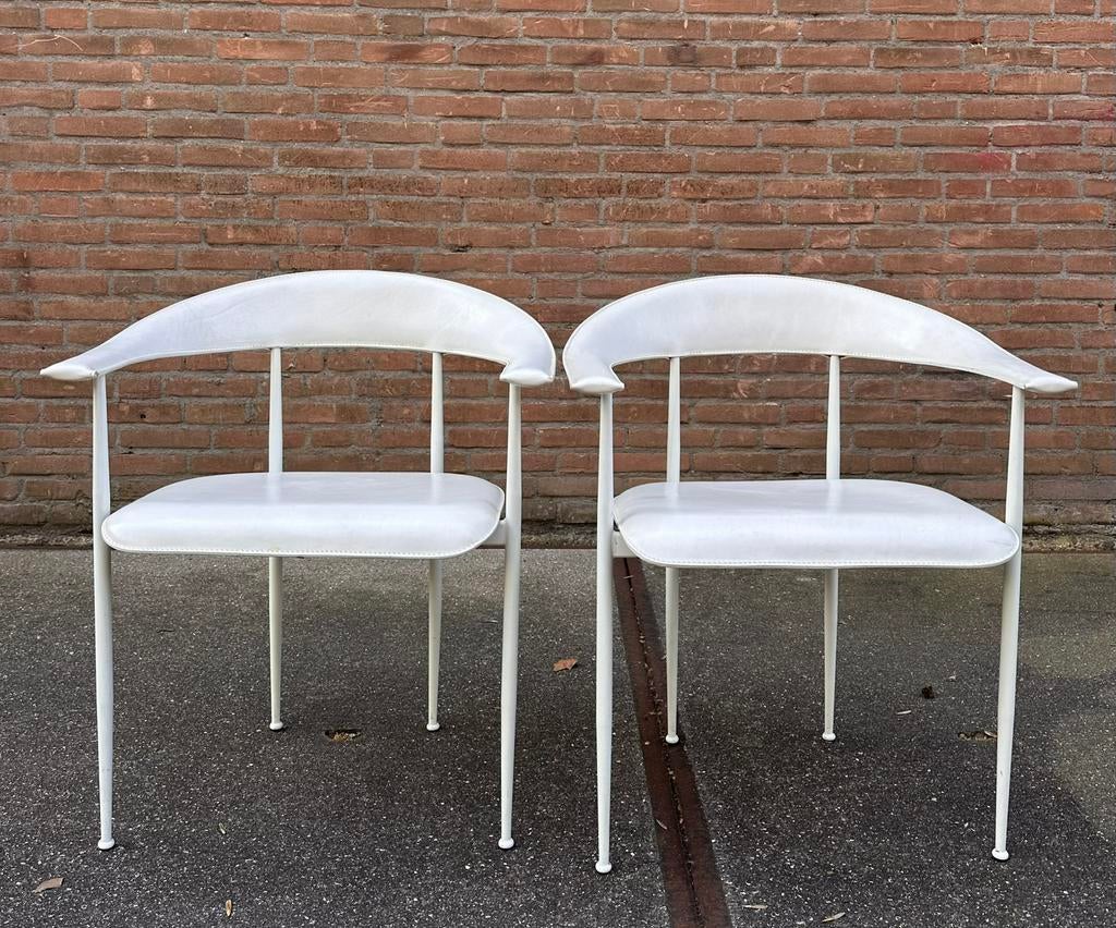 2x Fasem P40 wit leer, Huis en Inrichting, Ophalen, Gebruikt, Wit, Leer