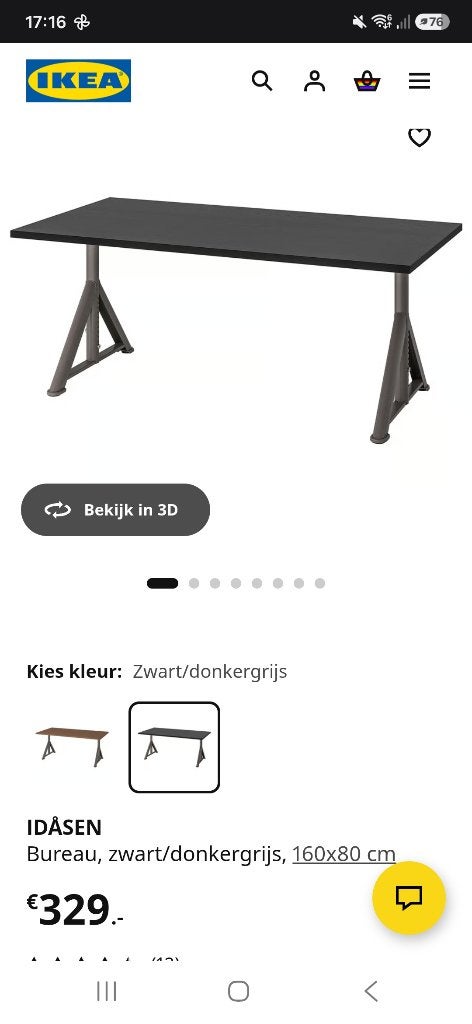 Ikea bureau Idasen, 160X80, nieuwpr. 329. Incl bureaustoel., Ophalen, Zit-sta bureau, 160 cm, Gebruikt