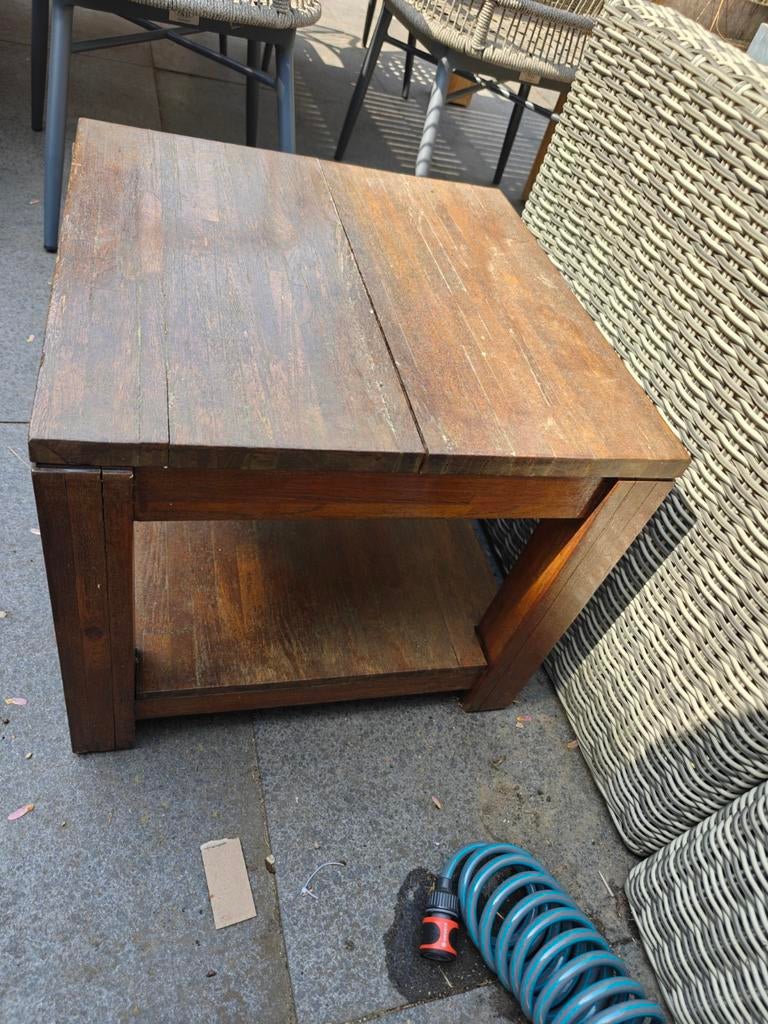 Teak buiten tafeltje 50*50x43, Gebruikt, 50 tot 100 cm, Vierkant, Minder dan 50 cm