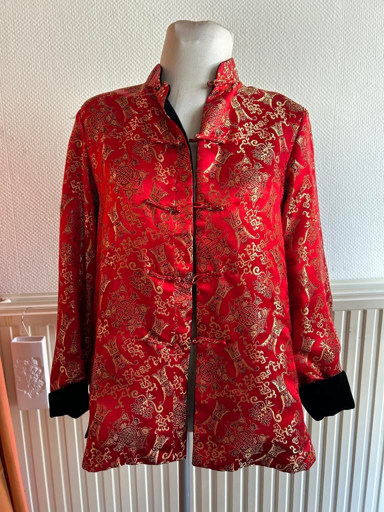 Reversibel Chinees Jasje - Rood/Goud & Zwart - Maat M, Kleding | Dames, Ophalen of Verzenden, Zo goed als nieuw, Maat 38/40 (M)