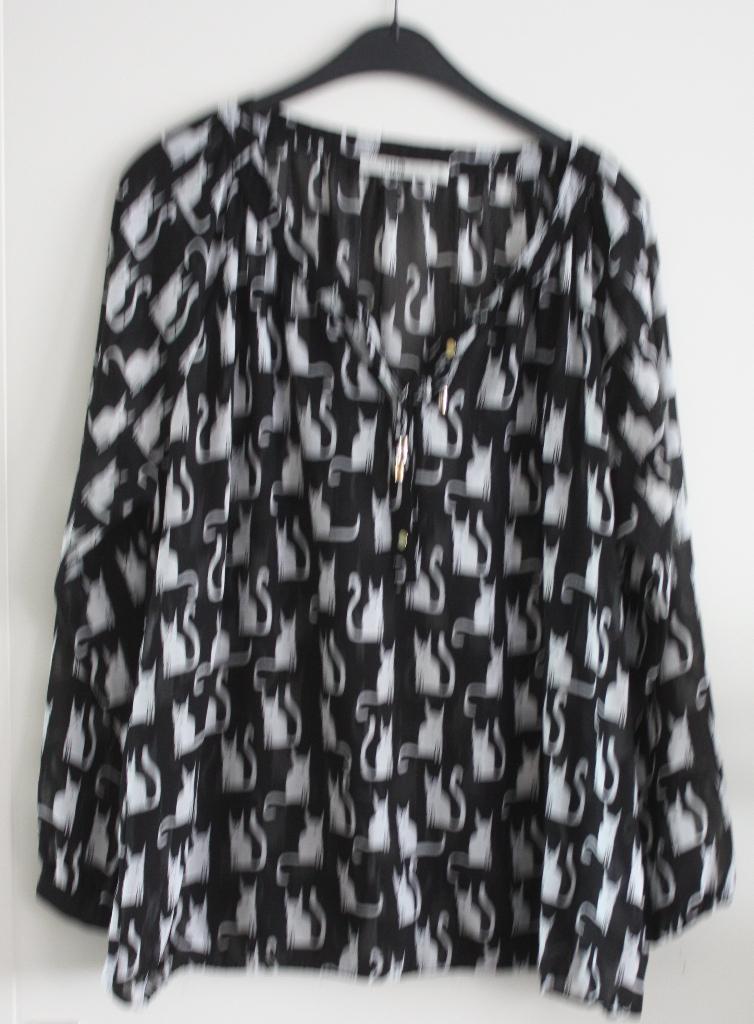blouse shirt zwart wit poezen  print maat xl, Zwart, Maat 46/48 (XL) of groter, Ophalen of Verzenden, Lange mouw