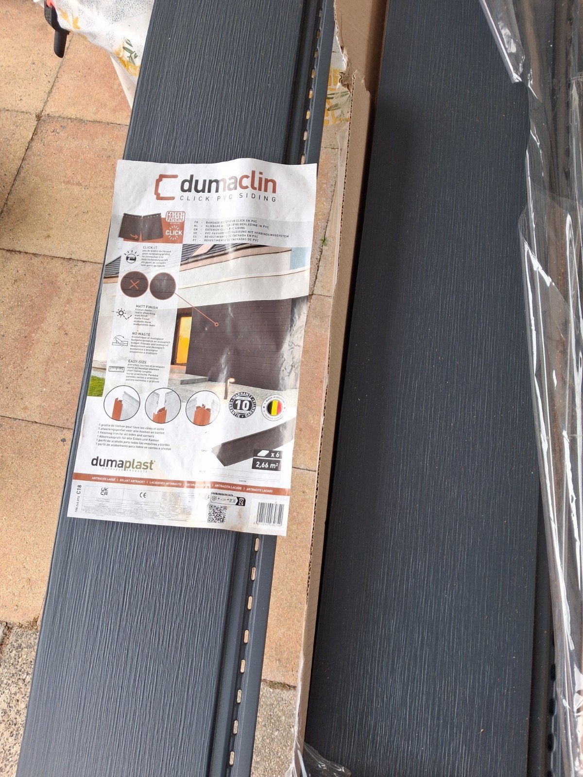 3 antraciet panelen 2.40m - Dumaclin Click PVC Siding, Ophalen of Verzenden, Nieuw, Overige materialen