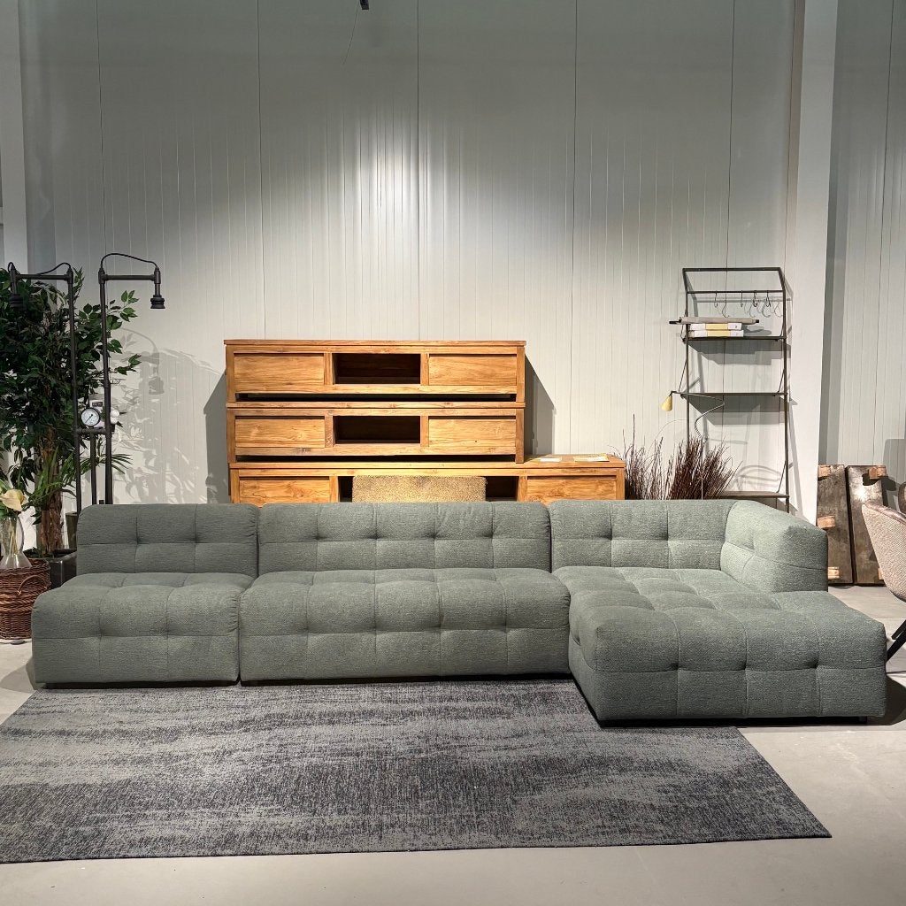 Hoekbank groen japandi stijl vakkenbank 365x162cm, Ophalen, Japandi, Hoekbank, 300 cm of meer