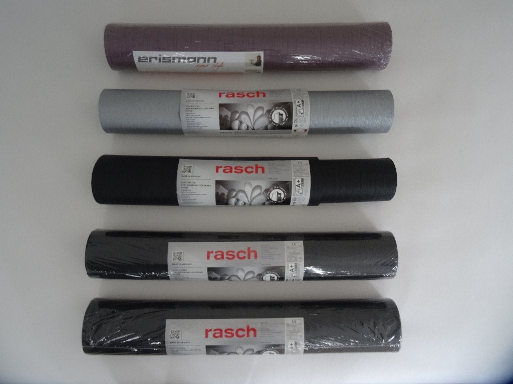 4 rollen Rasch en 1 rol Erismann vliesbehang, nieuw, Ophalen of Verzenden, 10 tot 25 m², Zwart