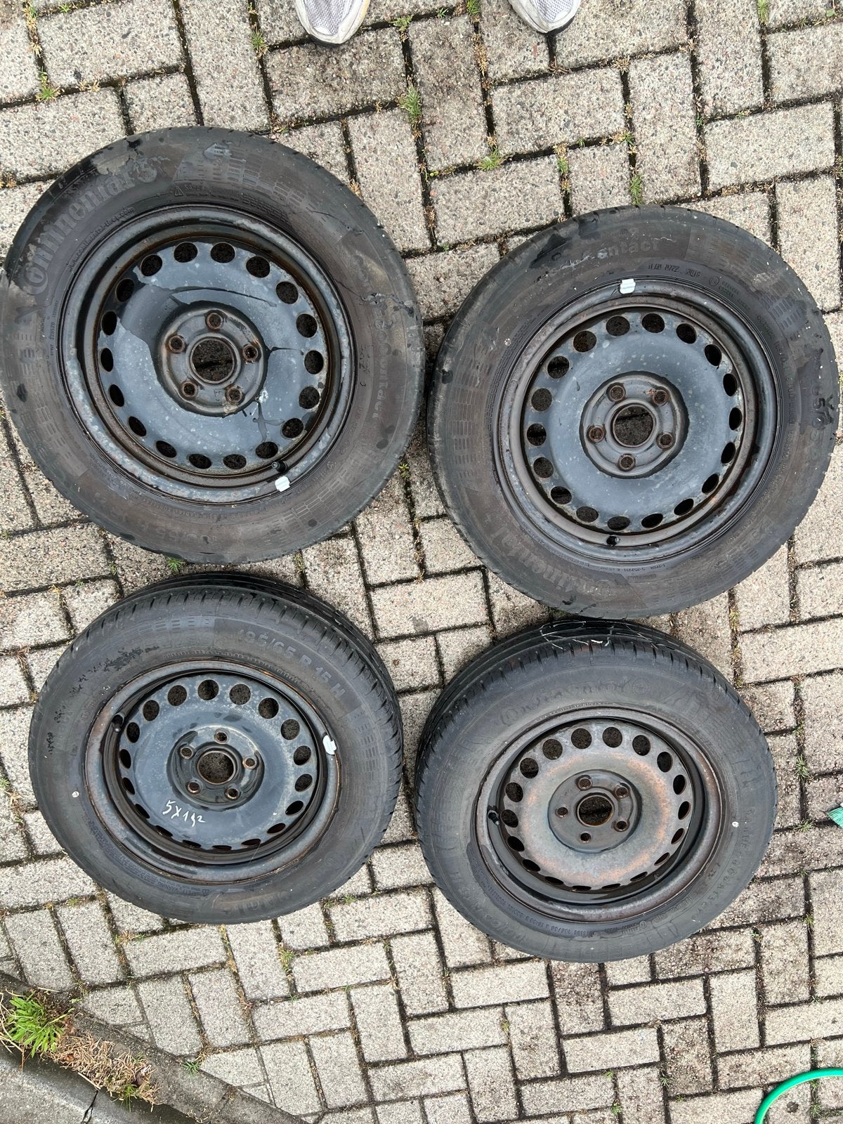 Stalen velgen 5/112 met Continental zomerbanden 185/65/15, Auto-onderdelen, Banden en Velgen, Gebruikt, 15 inch, Banden en Velgen