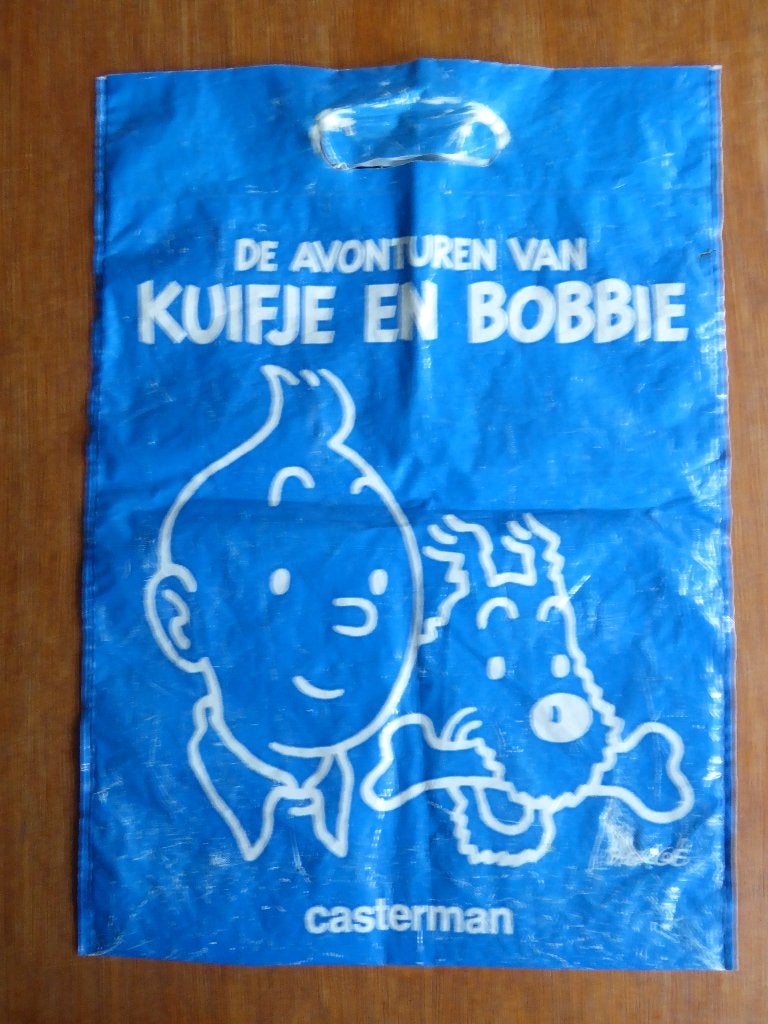 Plastic tas De avonturen van Kuifje en Bobbie Hergé Casterma, Verzamelen, Ophalen of Verzenden, Kuifje, Gebruikt, Gebruiksvoorwerp