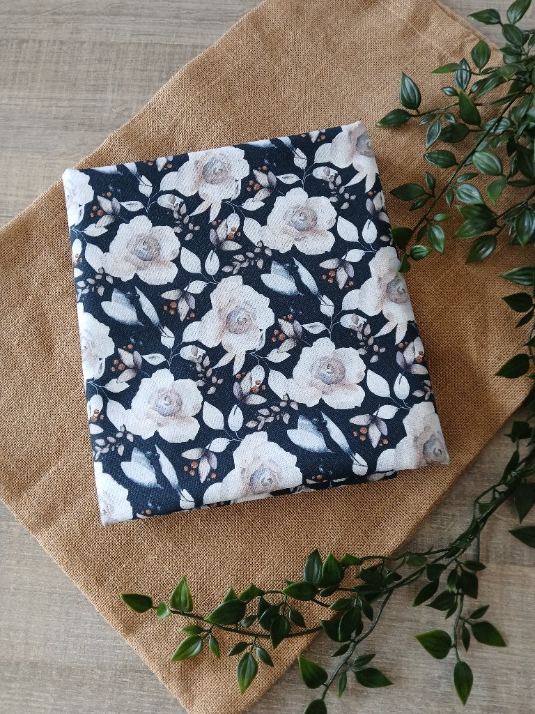 COUPON : Canvas stof bloemen, navy blauw, Hobby en Vrije tijd, Stoffen en Lappen, Blauw, 120 cm of meer, Nieuw, Ophalen of Verzenden