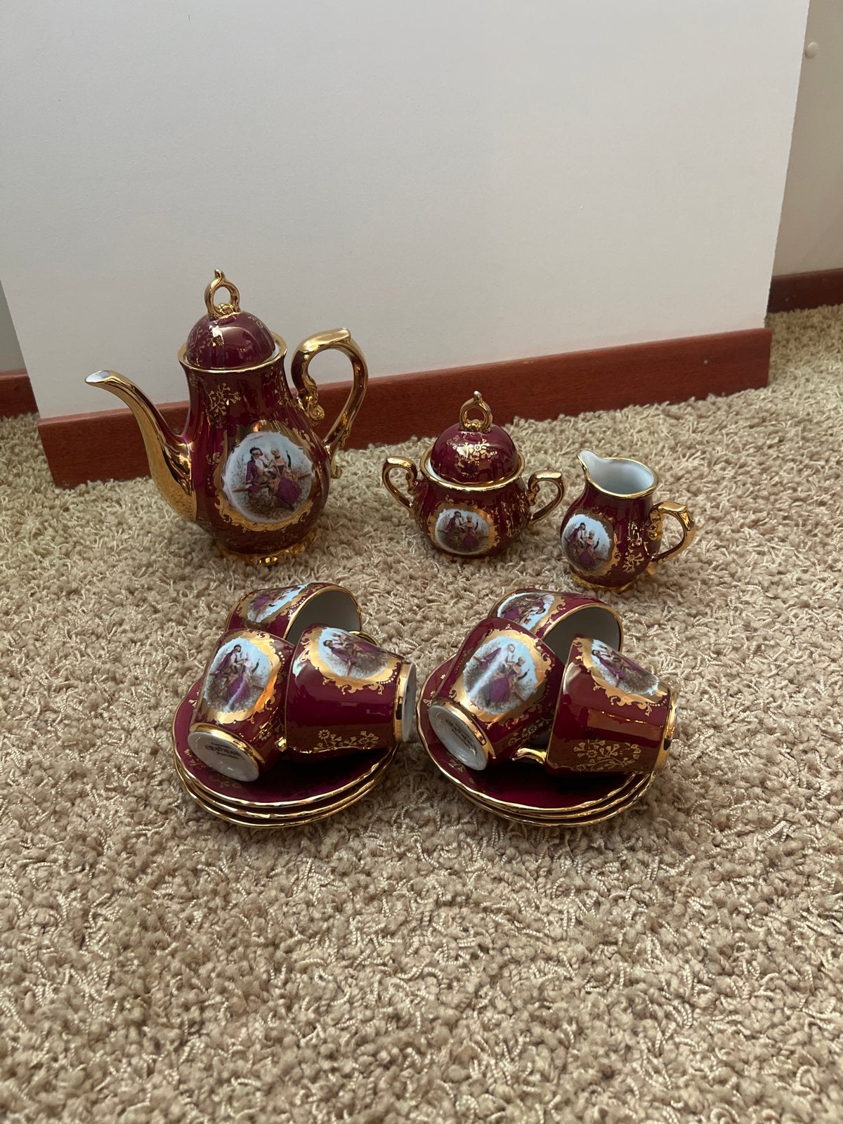 Ebersbach Porseleinen Koffie-/Theeservies - Rood/Goud, Ophalen