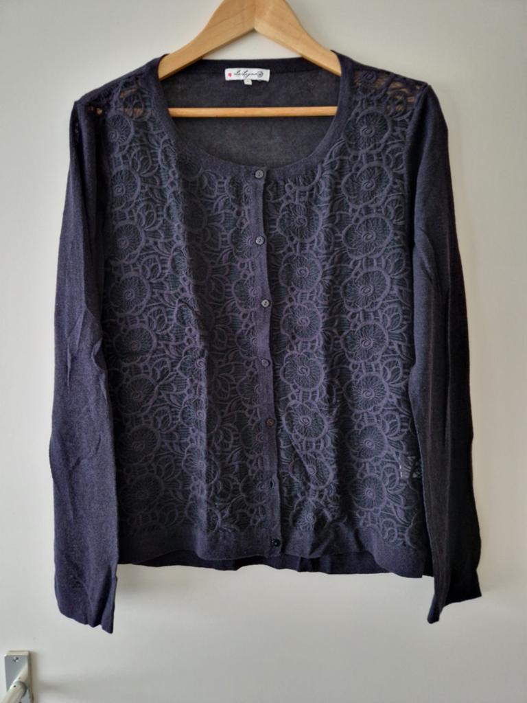 LA LIGNA ZWART VEST VOORKANT KANT ACHTER FIJN GEBREID MAAT L, Zwart, Maat 42/44 (L), Nieuw, Ophalen of Verzenden
